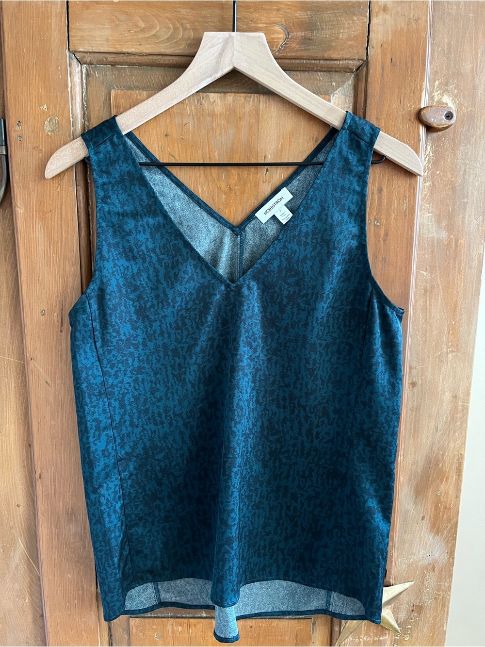 Nordstrom Teal and Black V-Neck Satin Tank